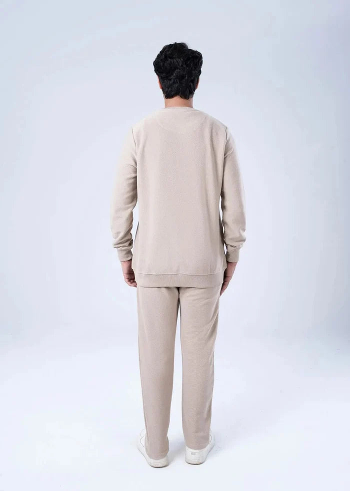 Men's winter sweatshirt, khaki back view with crew collar