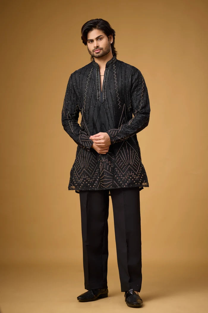 All Over Geometric Embroidered Kurta for Men – Evening Ethnic Wear | Mahavir NX