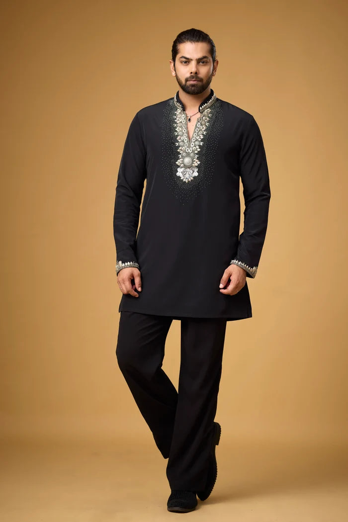 Pearlwork Statement Neckline Kurta for Men – Festive Wear | Mahavir NX