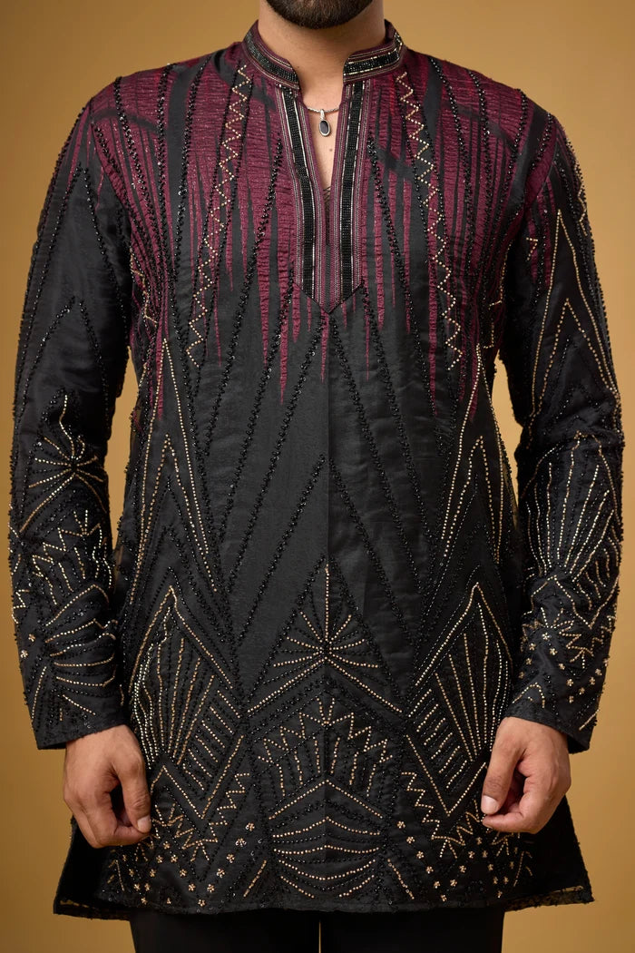 Dual Tone Geometric Ethnic Kurta for Men – Side View | Mahavir NX