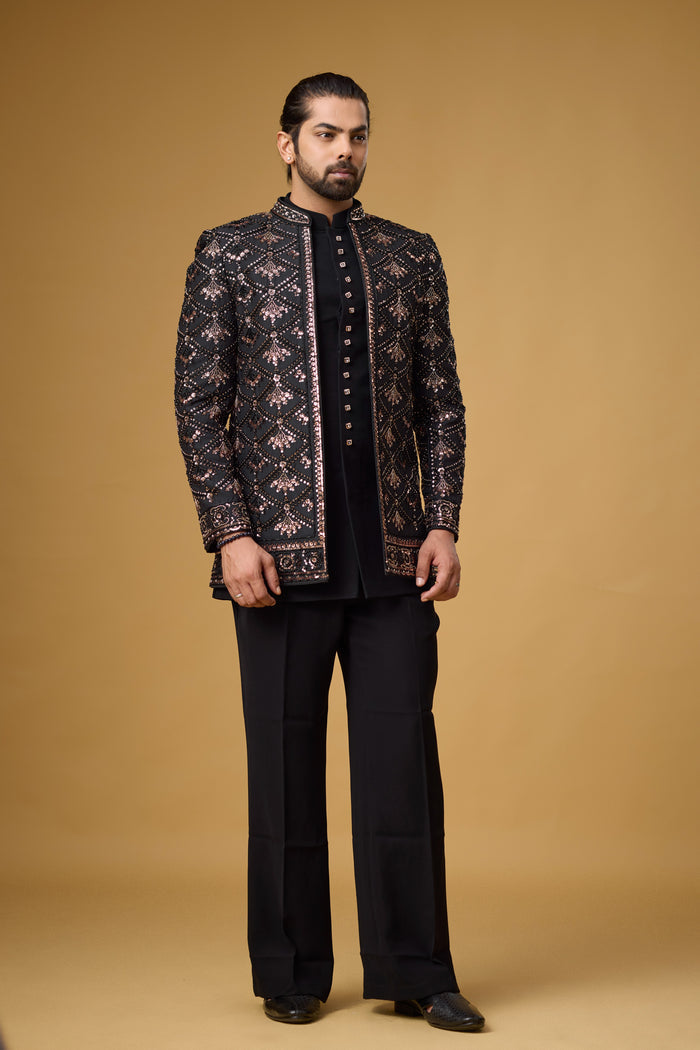 Midnight Noir diamond motif party wear Indo-Western