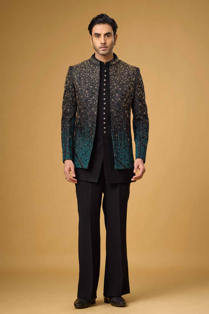 Midnight Teal cocktail party Indo-Western outfit