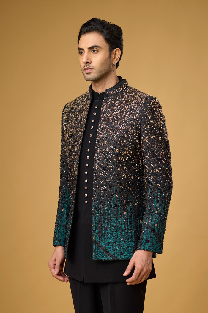 Midnight Teal shimmer embellished ensemble for men