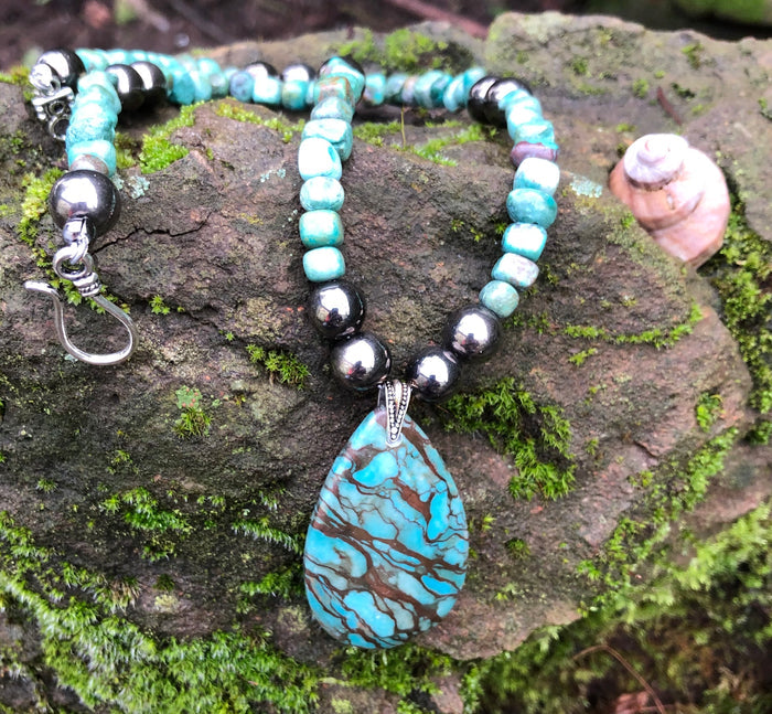 Mineral necklace - Blue Zebra Jasper and Turquoise