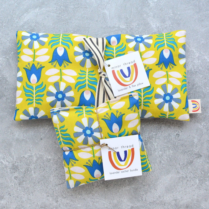 Minor Thread - Summer Scandi Floral Yellow & Blue Weighted Eye Pillow: Lavender