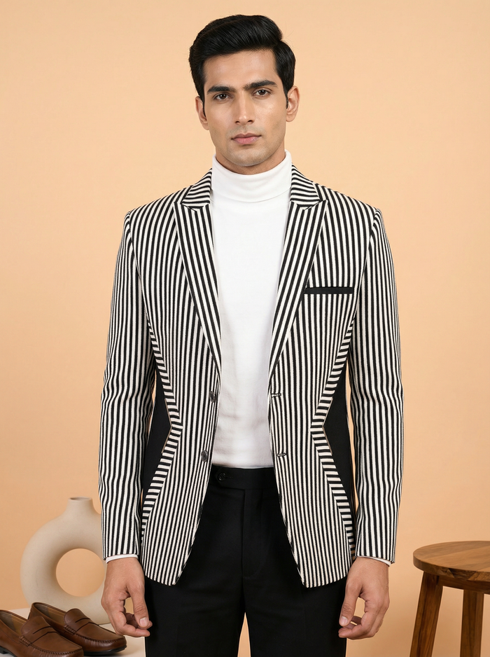 Striped Designer Party Wear Blazer for Men – Side View | Mahavir NX