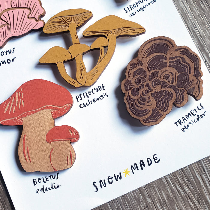 "More Mushies" Wooden Mushroom Magnets (set of 5)