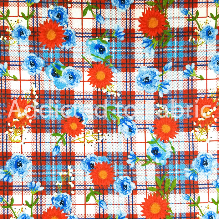 Multi Plaid Floral, American Spirit, Fabric by 3 Wishes, Red White and Blue Cotton