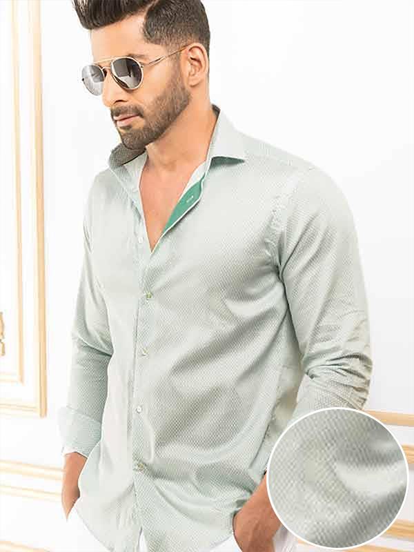 Murphy Green Printed Full Sleeve Single Cuff Slim Fit Party Wear Blended Shirt