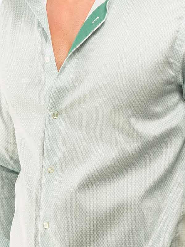 Murphy Green Printed Full Sleeve Single Cuff Slim Fit Party Wear Blended Shirt