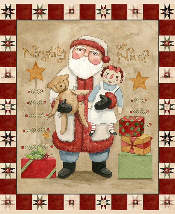 Naughty or Nice 35.5 in x 43 in Fabric Panel Christmas Fabric by Riley Blake Designs, Quilting Fabric