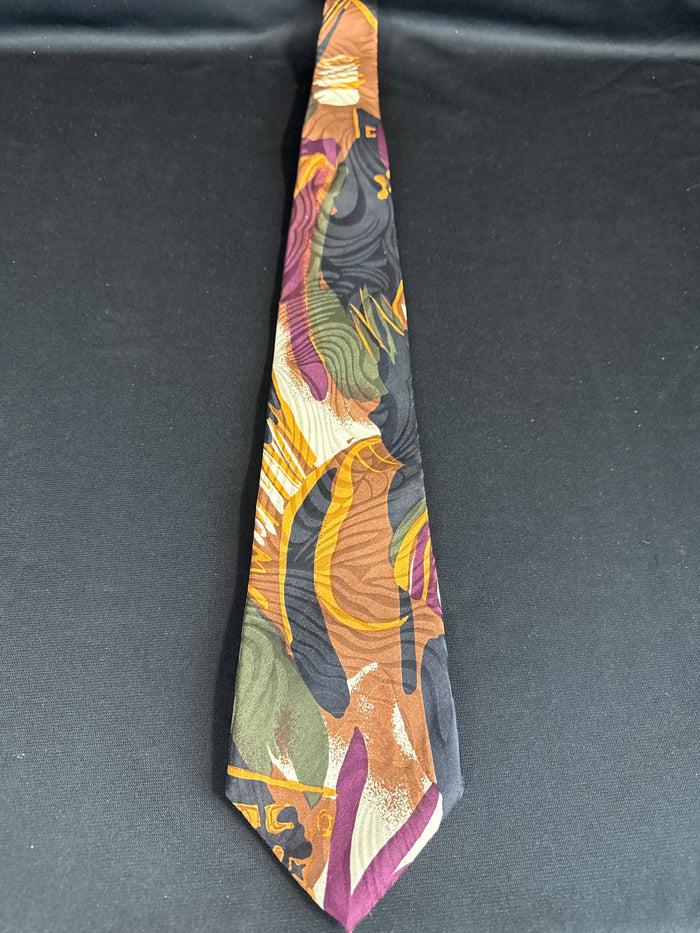 Neiman Marcus Imported Silk Abstract Rusts Purple Tie