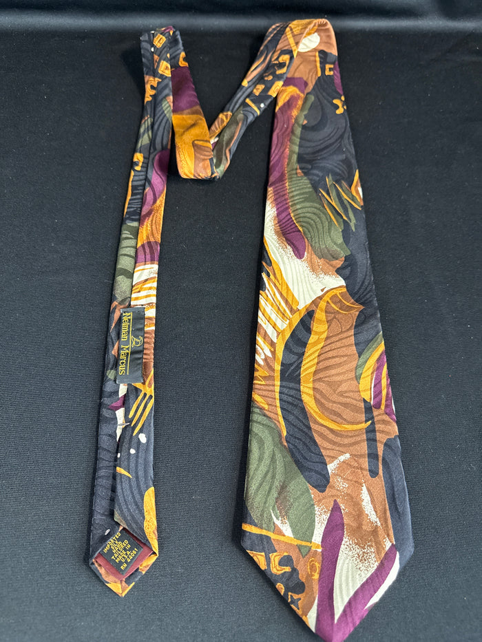 Neiman Marcus Imported Silk Abstract Rusts Purple Tie