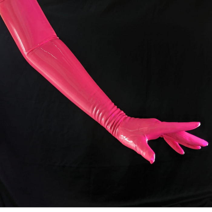 NEON Handmade Long Latex Gloves READY TO SHIP Small / Vibrant Hot Pink Womens - Vex Inc. | Latex Clothing