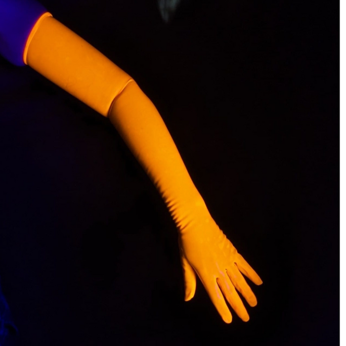 NEON Handmade Long Latex Gloves READY TO SHIP Small / Vibrant Orange Womens - Vex Inc. | Latex Clothing