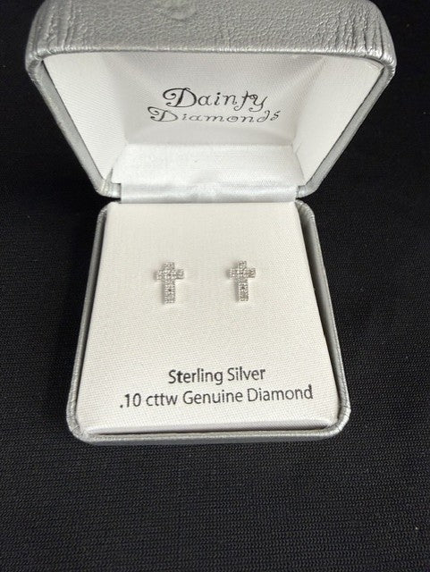 NIB Dainty Diamond Sterling Silver Earrings