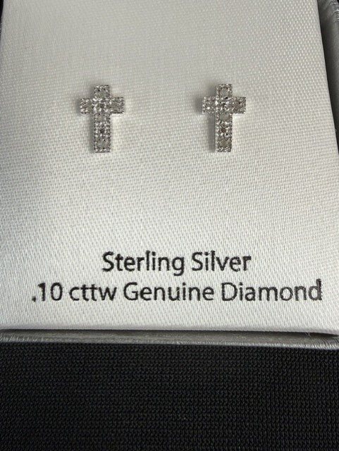 NIB Dainty Diamond Sterling Silver Earrings