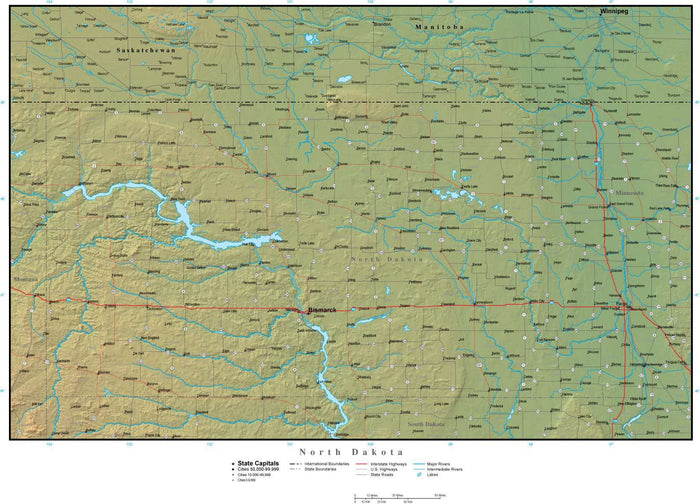 Digital North Dakota Terrain map in Adobe Illustrator vector format with Terrain ND-USA-942232
