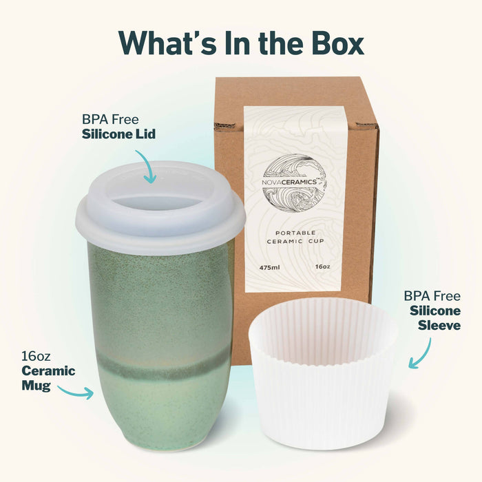 Nova Ceramics Travel Mugs - Emerald 16oz Ceramic Travel Mug – Forest-Inspired & Reusable