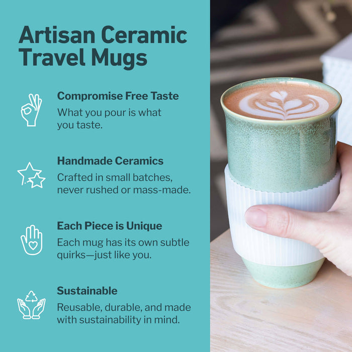 Nova Ceramics Travel Mugs - Emerald 16oz Ceramic Travel Mug – Forest-Inspired & Reusable