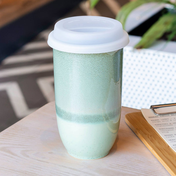 Nova Ceramics Travel Mugs - Emerald 16oz Ceramic Travel Mug – Forest-Inspired & Reusable