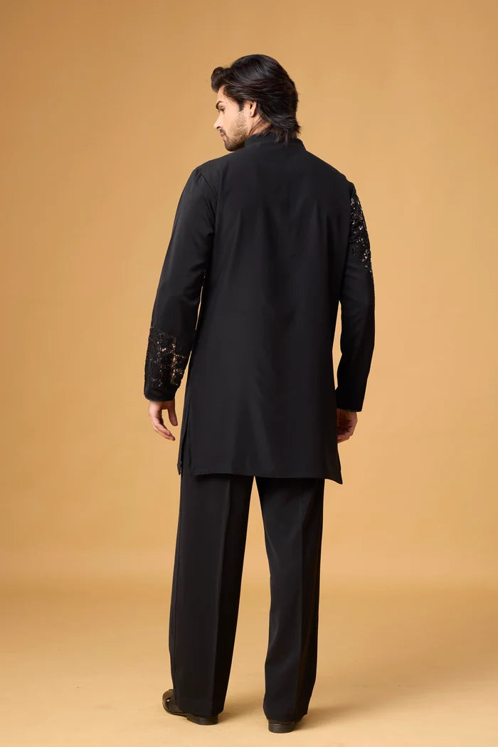 Luxury Black Embroidered Kurta Set – Reception & Wedding Wear | Mahavir NX