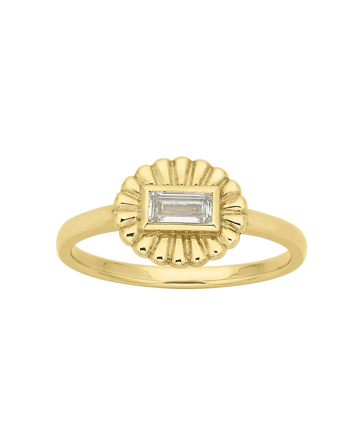 Odette Ring | 22k Gold Plate with Baguette White Topaz