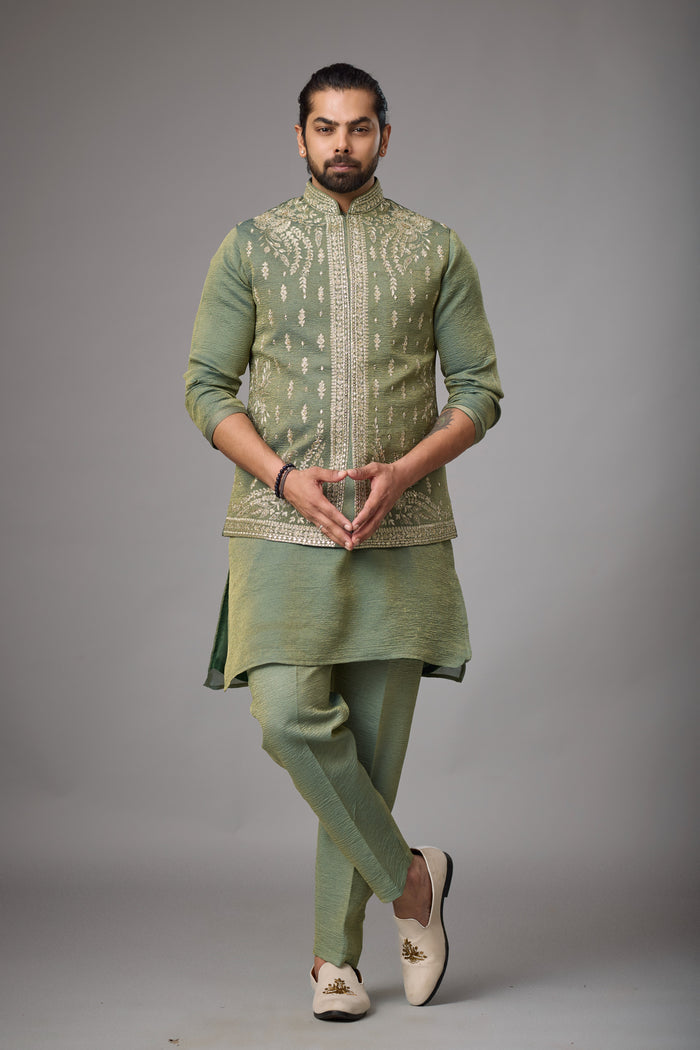 Olive Sage engagement outfit for men