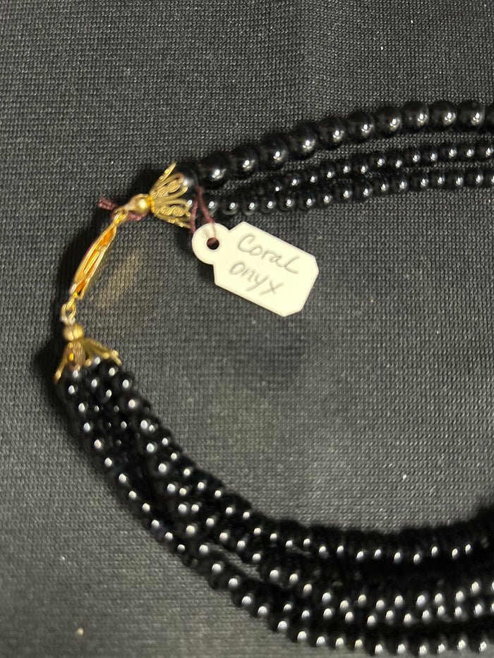Onyx and Coral Beaded Necklace