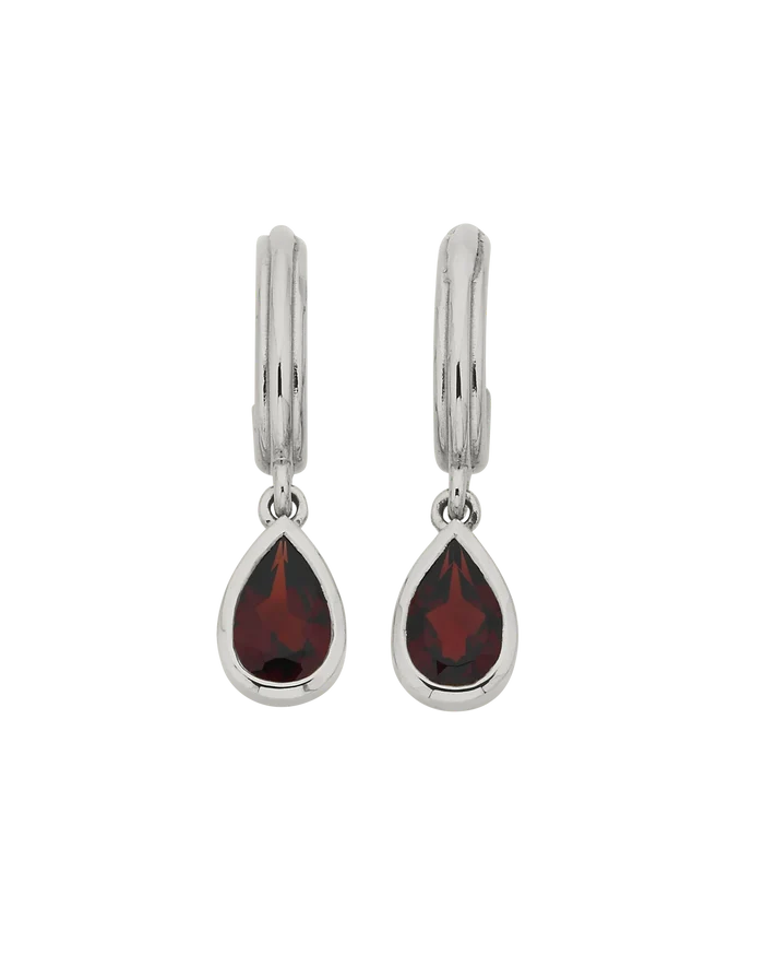 Ophelia Hoops | Sterling Silver with Pear Garnet