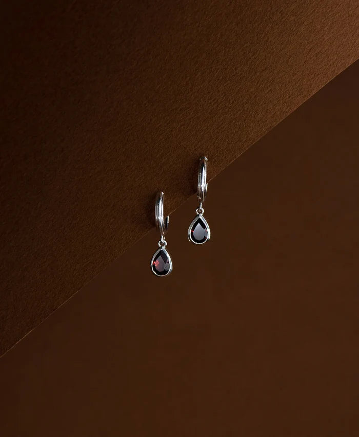 Ophelia Hoops | Sterling Silver with Pear Garnet