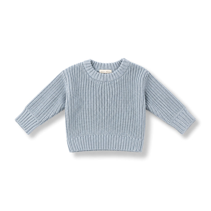 Organic Knit Sweater -Fog Blue