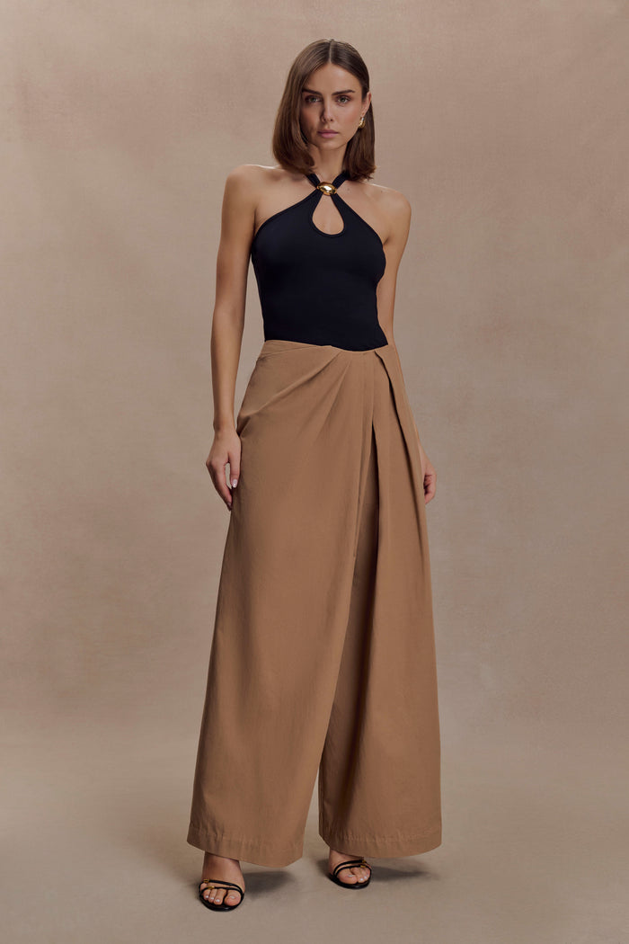 Owen Draped Wide Leg Pants - Mocha