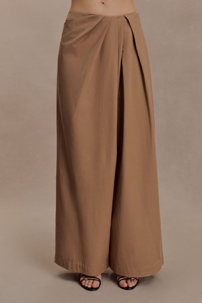 Owen Draped Wide Leg Pants - Mocha