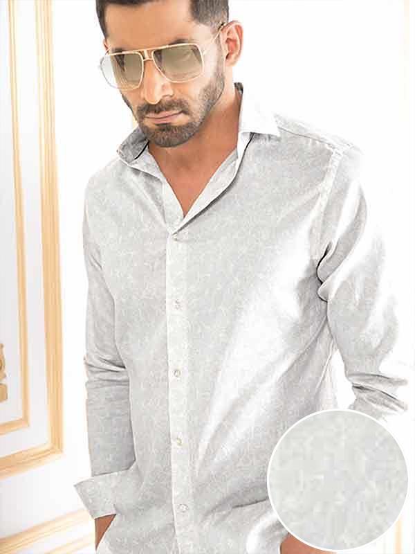 Pablo Light Grey Printed Full Sleeve Single Cuff Slim Fit Party Wear Blended Shirt