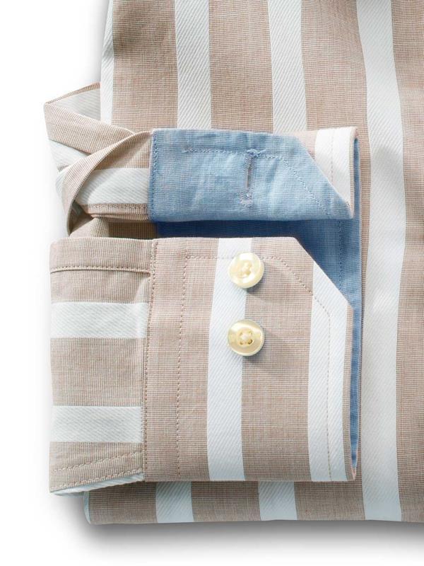 Paraiso Cream Striped Full sleeve single cuff   Cotton Shirt