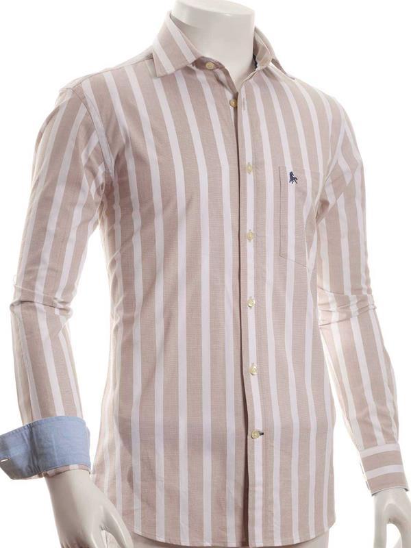 Paraiso Cream Striped Full sleeve single cuff   Cotton Shirt
