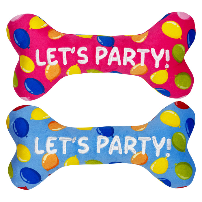 Dog with Party Time Bone on a white background.