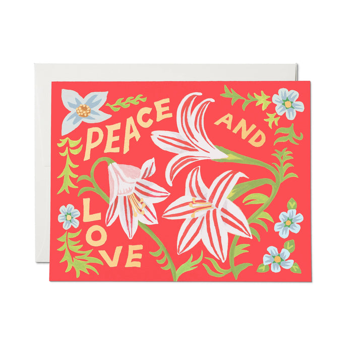 Peace and Love Amaryllis holiday greeting card: Single