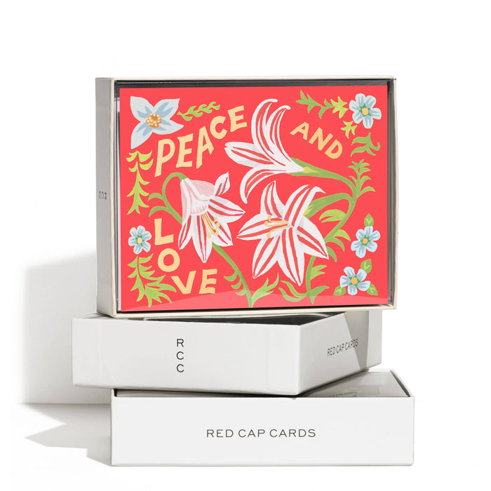 Peace and Love Amaryllis holiday greeting card: Single