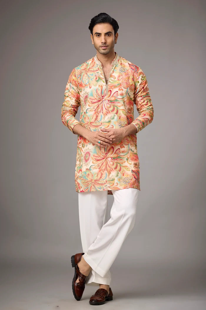 Printed Floral Garden Kurta for Men – Festive Ethnic Wear | Mahavir NX
