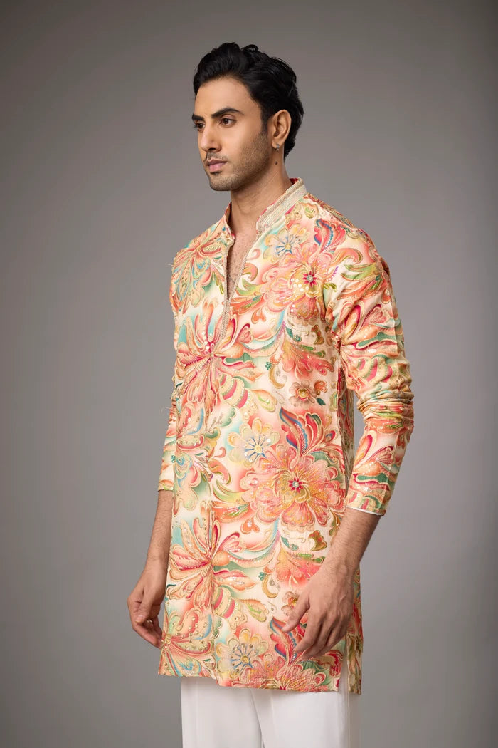 All-Over Botanical Paisley Print Kurta Set – Wedding Wear | Mahavir NX