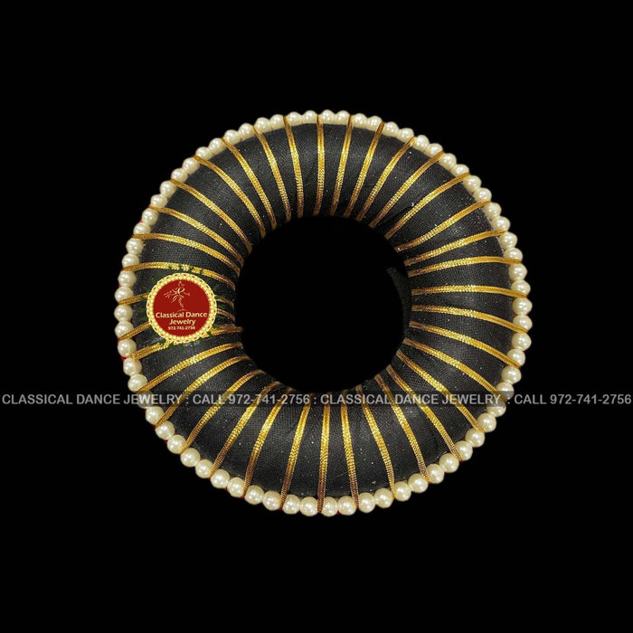 Classical Dance Jewelry Pearls Lace Hair Hard Plastic Donut Ring | Small | Rakodi Indian Jewelry | Bharatanatyam Kuchipudi Dance Weddings | Classical Dance Jewelry