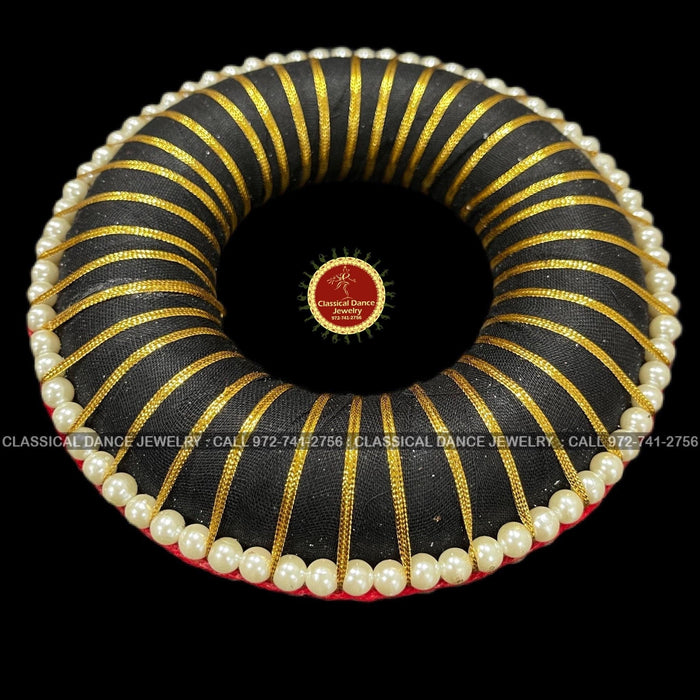 Classical Dance Jewelry Pearls Lace Hair Hard Plastic Donut Ring | Small | Rakodi Indian Jewelry | Bharatanatyam Kuchipudi Dance Weddings | Classical Dance Jewelry