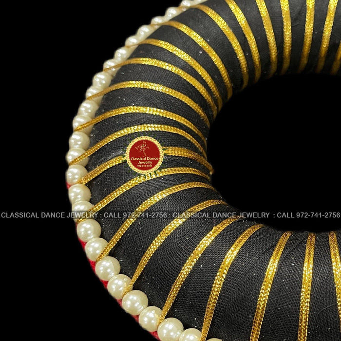 Classical Dance Jewelry Pearls Lace Hair Hard Plastic Donut Ring | Small | Rakodi Indian Jewelry | Bharatanatyam Kuchipudi Dance Weddings | Classical Dance Jewelry