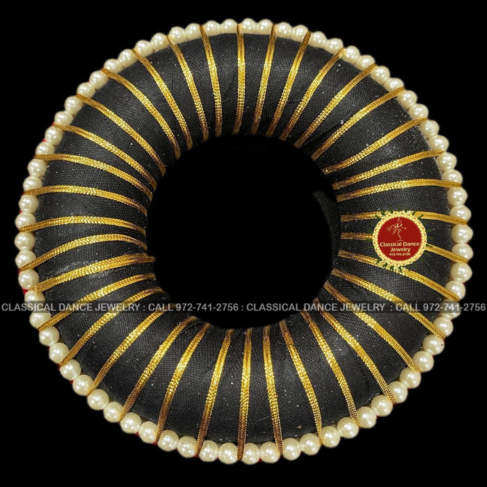 Classical Dance Jewelry Pearls Lace Hair Hard Plastic Donut Ring | Small | Rakodi Indian Jewelry | Bharatanatyam Kuchipudi Dance Weddings | Classical Dance Jewelry