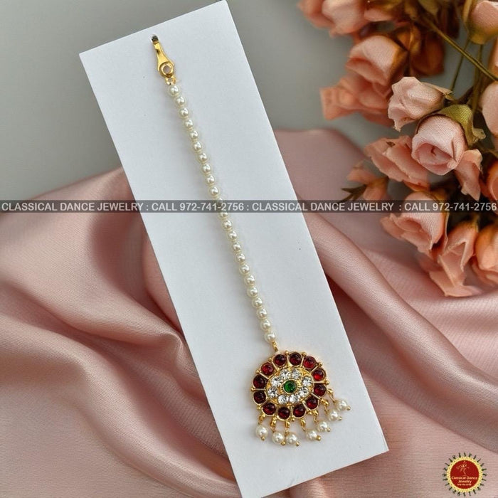 Classical Dance Jewelry Pearls OVAL Tikka Kemp temple Indian jewelry | Bharatnatyam, Kuchipudi, Engagement, Weddings, Birthdays | Classical Dance Jewelry