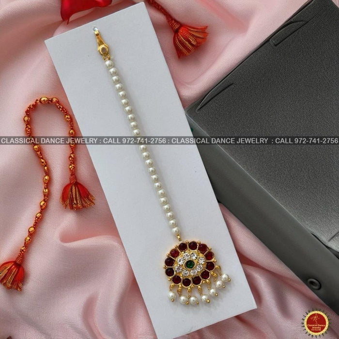 Classical Dance Jewelry Pearls OVAL Tikka Kemp temple Indian jewelry | Bharatnatyam, Kuchipudi, Engagement, Weddings, Birthdays | Classical Dance Jewelry