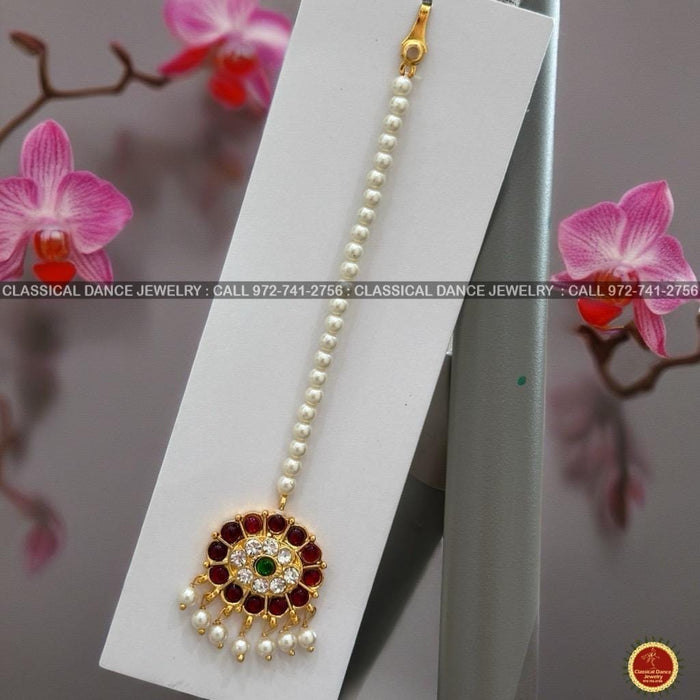 Classical Dance Jewelry Pearls OVAL Tikka Kemp temple Indian jewelry | Bharatnatyam, Kuchipudi, Engagement, Weddings, Birthdays | Classical Dance Jewelry