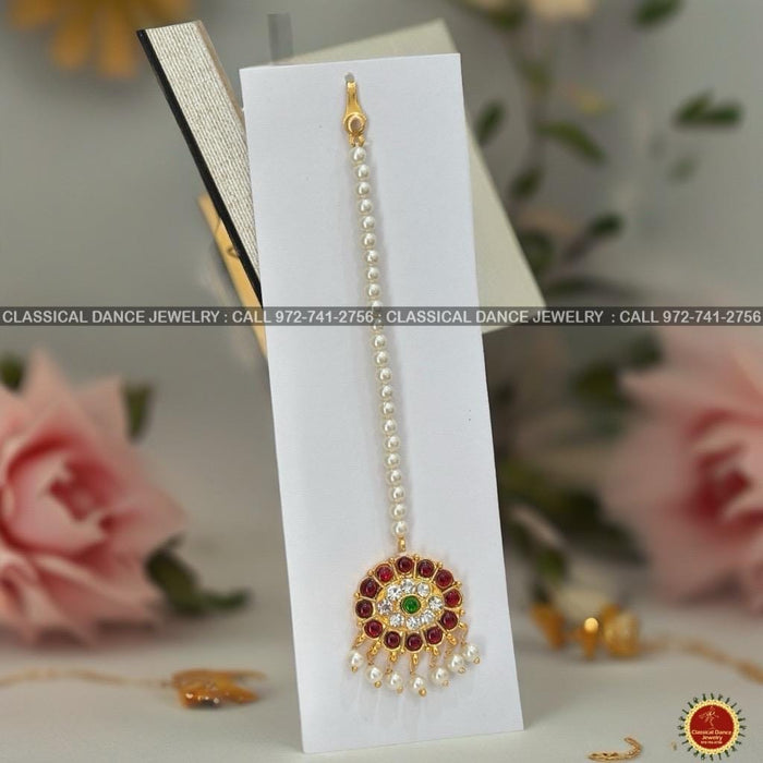 Classical Dance Jewelry Pearls OVAL Tikka Kemp temple Indian jewelry | Bharatnatyam, Kuchipudi, Engagement, Weddings, Birthdays | Classical Dance Jewelry